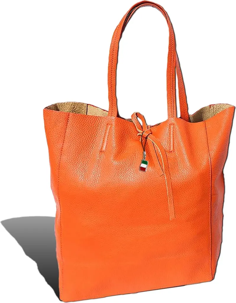 Sac en Cuir Véritable Orange 30cm Florence avec Finition Italienne