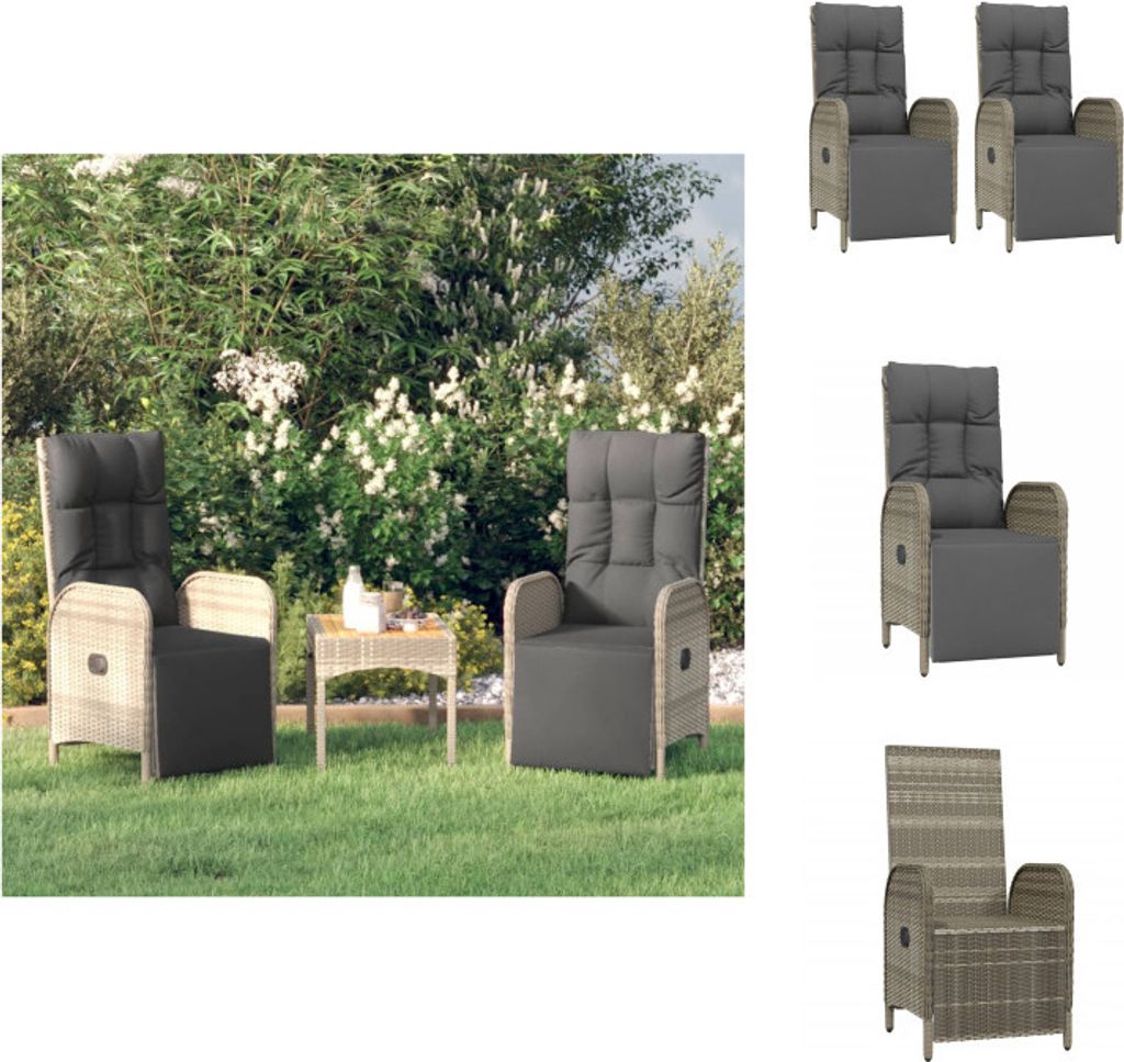 vidaXL Garten-Relaxsessel mit Kissen 2 Stk. Poly Rattan Grau - Gartenstühle