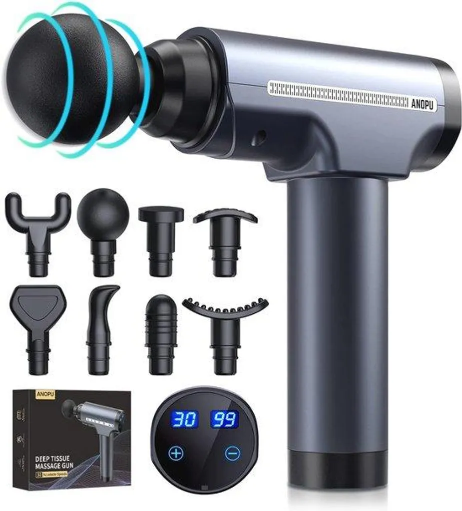Pistolet de massage musculaire tissu profond avec 30 vitesses et écran LCD