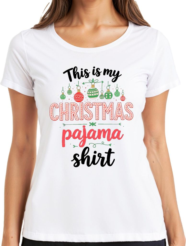 This is my CHRISTMAS pajama shirt Weihnachten Pyjama Geschenk Damen T-Shirt, Weiß, L