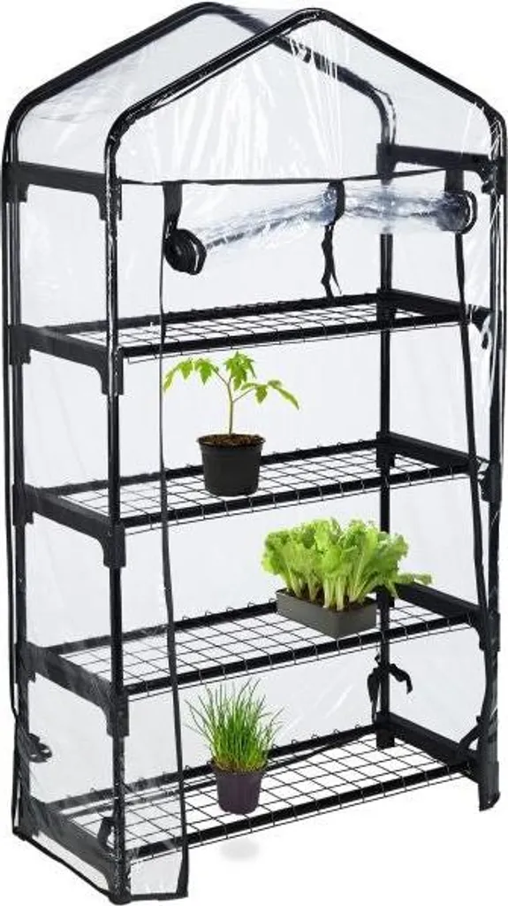 Petite serre de jardin verticale étroite en verre trempé et métal noir