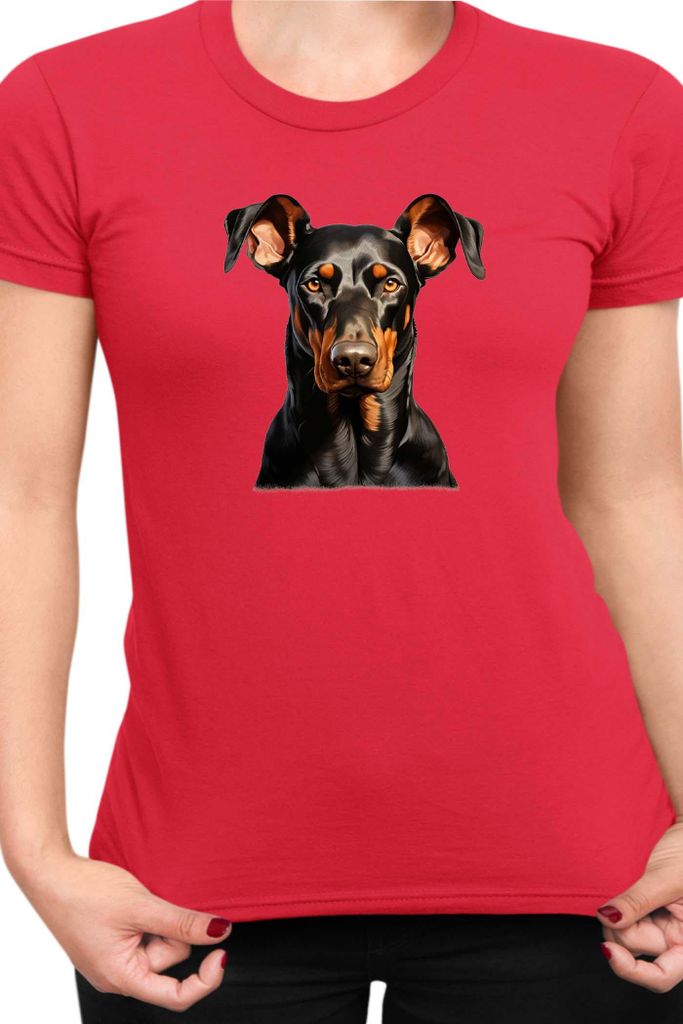 Damen T-Shirt Dogs Breeds Doberman Pinscher Dog Breed 005, Lady L / Rot