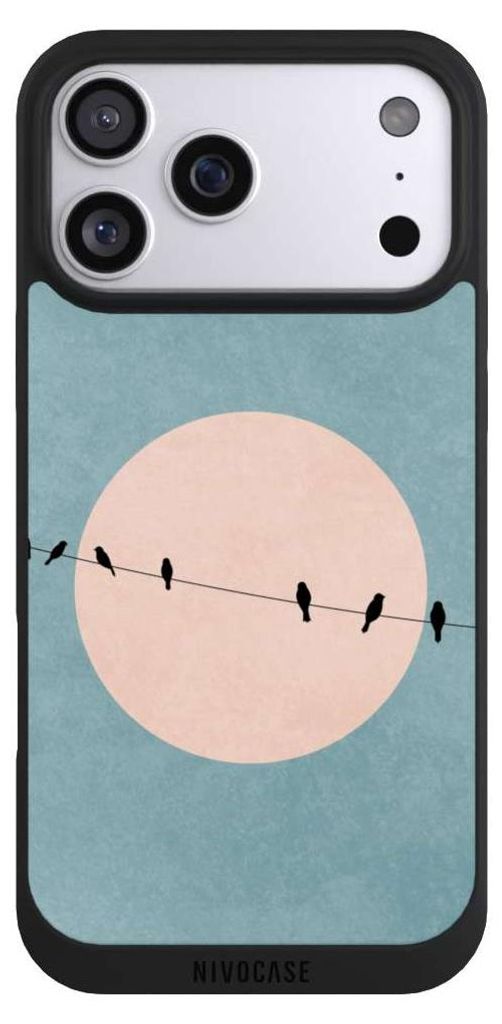 NIVOCASE Handyhülle für Apple iPhone 17 Pro Max Hülle NIVOpure Case Schwarz Mond Vogel türkis