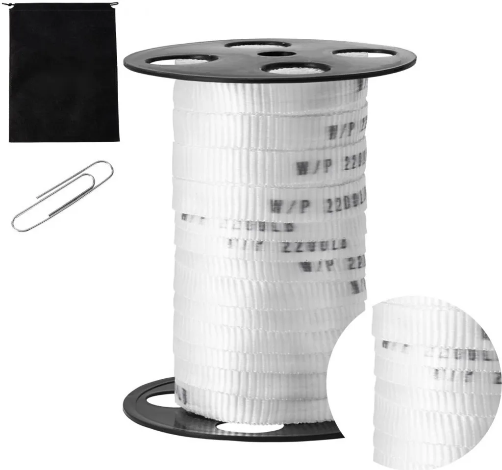 Cinghia di trazione in poliestere - Lunghezza 33 m x larghezza 1,6 cm - Capacità di trazione 998 kgf - Fettuccia stampata per tirare i cavi - Per imballaggio, giardinaggio, impianti elettrici commerciali, lavori di cablaggio - Bianco