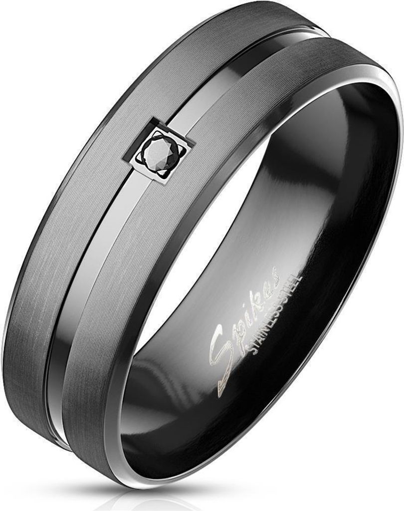 60 (19.1) Schwarzer Ring für Männer aus Edelstahl Mittelring Kristall