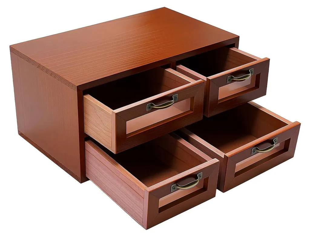Boîte de rangement de table 4 tiroirs bois foncé style rétro rustique - 7
