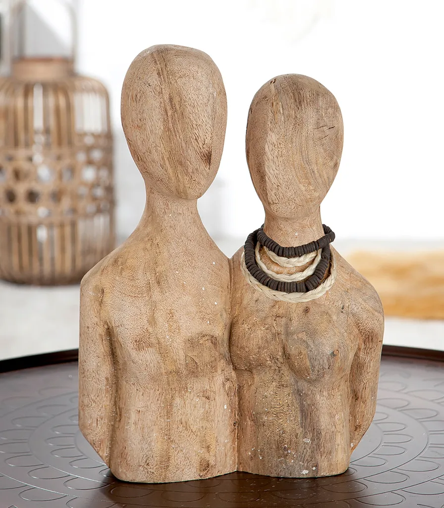 Statue Décorative Couple en Bois de Manguier 37 cm Gilde Design Nature