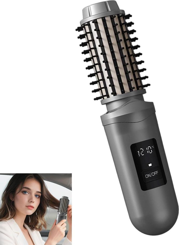 Kabelloser Beheizbarer Haarkamm (2600 mAh) – 2-in-1 Glätten & Locken Funktion, Negativ-Ionen-Technologie, USB-aufladbar Styling-Tool