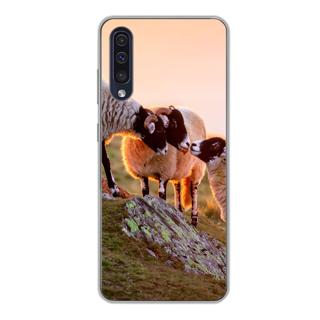 MuchoWow Handyhülle Schutzhülle Hülle für Samsung Galaxy A50 Schafe - Tiere - Sonnenuntergang Silikon Softcase Handy Hülle - Mobiltelefonhülle