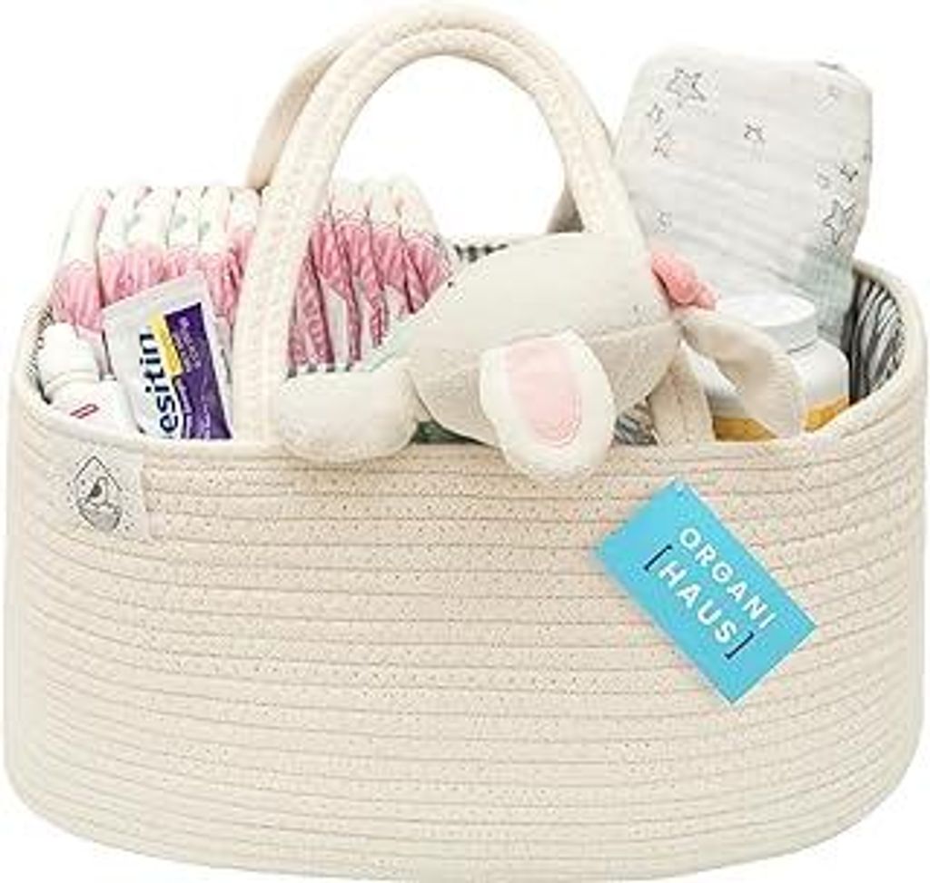 OrganiHaus Baby Organizer Korb, Aufbewahrungskorb für den Wickeltisch und das Kinderzimmer, Geschenke für Neugeborene & Baby Aufbewahrungskorb mi...