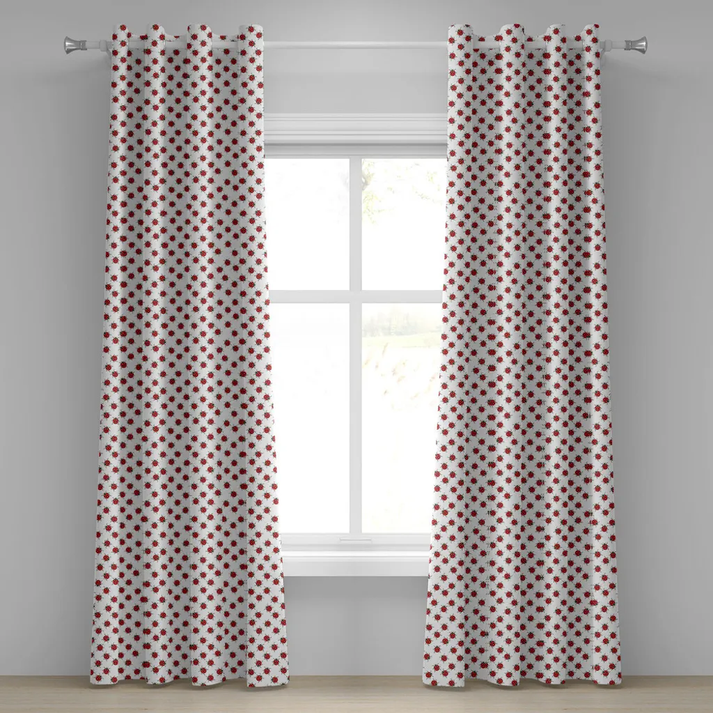 ABAKUHAUS Rideau à œillets coccinelle 280x175cm blanc et rouge décoratif