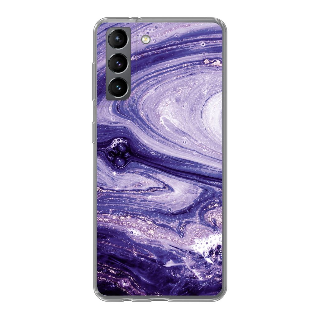 MuchoWow Handyhülle Schutzhülle Hülle für Samsung Galaxy S21 Marmor - Naturstein - Glitzer Silikon Softcase Handy Hülle - Softcase