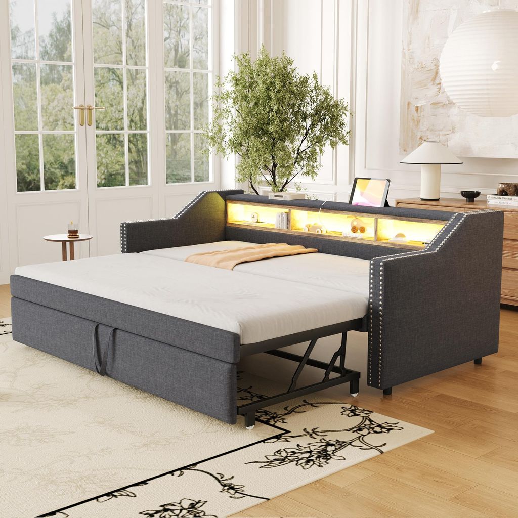 Łóżko tapicerowane Sweiko Rozkładana sofa 90/180 x 190 cm, Zdjęcie produktu 
