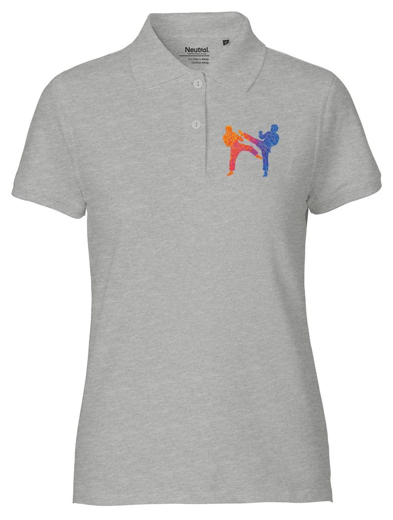 Huuraa Damen Polo Shirt Taekwondo bunte Silhouette XS Sport Grey Bio Baumwolle Fairtrade Poloshirt Geschenkidee