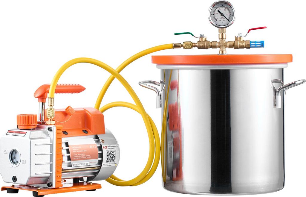 SucceBuy Vakuumpumpe mit 11,4 L Vakuumkammer, 3,5 CFM 99 L/min, 1-stufige Pumpe 180 W, Vakuum-Set mit 1,5 m Schlauch, ideal zur Holzstabilisierung ...