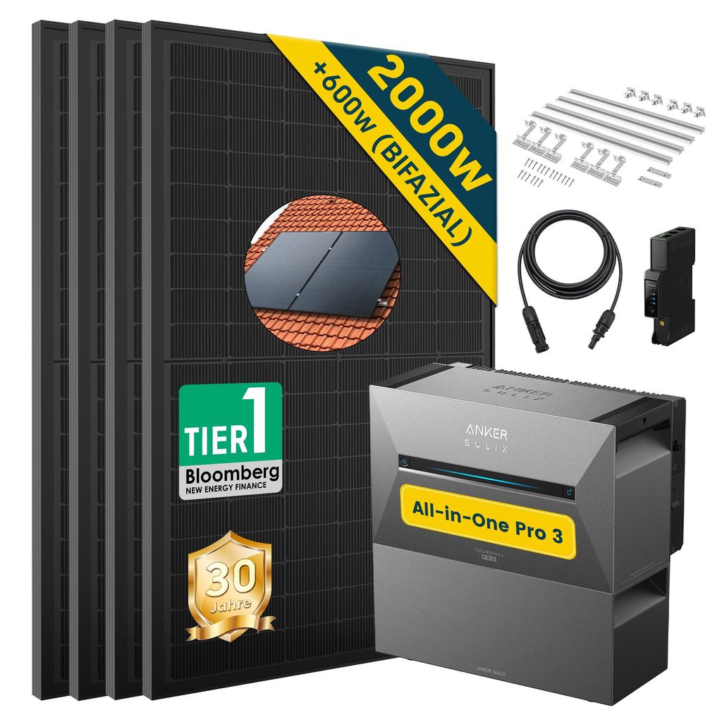 ALLDREI® Balkonkraftwerk mit Speicher Anker Solix Solarbank Produktbild 