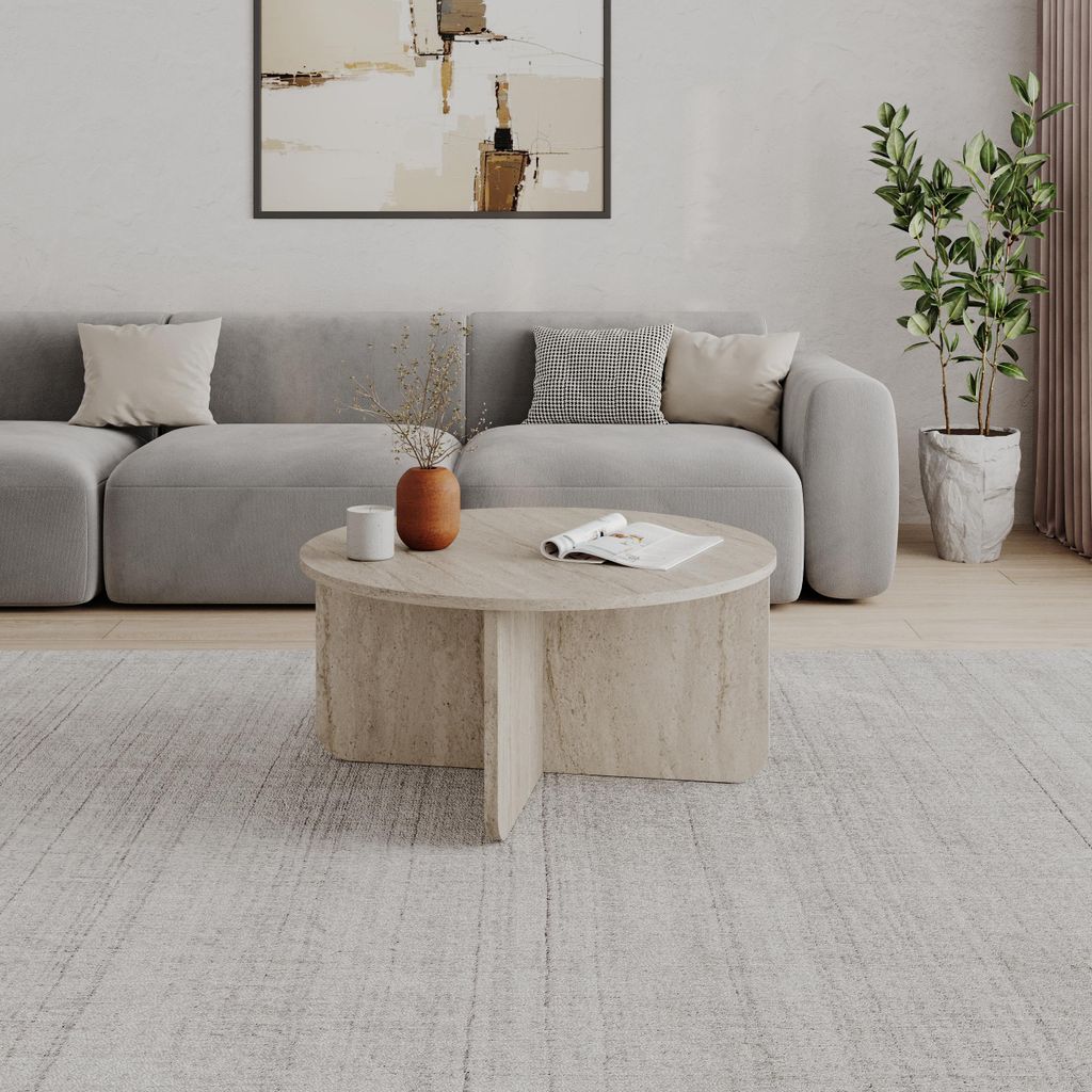 Decortie Runder Couchtisch Wohnzimmertisch Travertin Produktbild 