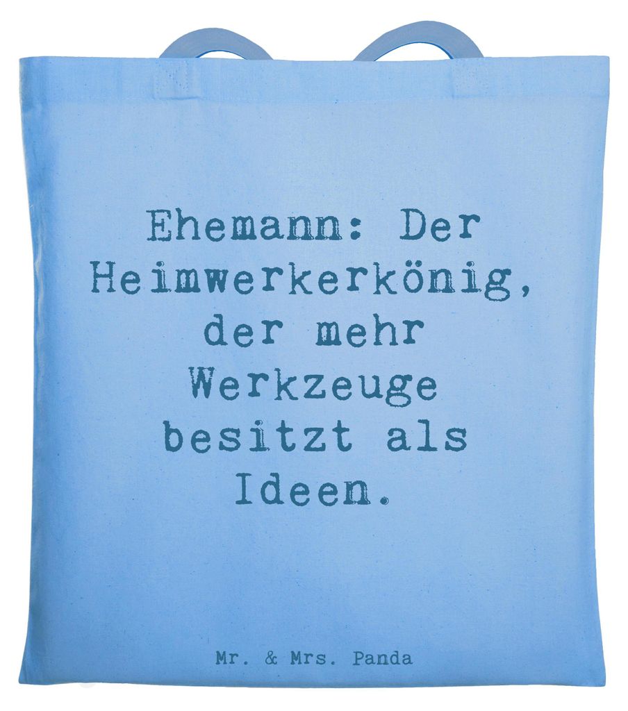 Mr. & Mrs. Panda Tote Bag Spruch Ehemann Heimwerker - Sky Blue - Geschenk, Tasche, Uni, Familie, Jutebeutel, Werkzeug, Schultasche, Shopping, Vertr...