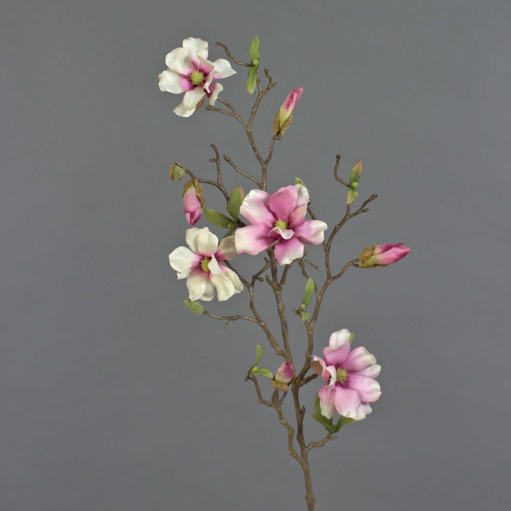 artplants.de Deko Magnolienzweig, 4 Blüten und Knospen, weiß - rosa, 80cm - Kunstzweig - Künstliche Magnolie
