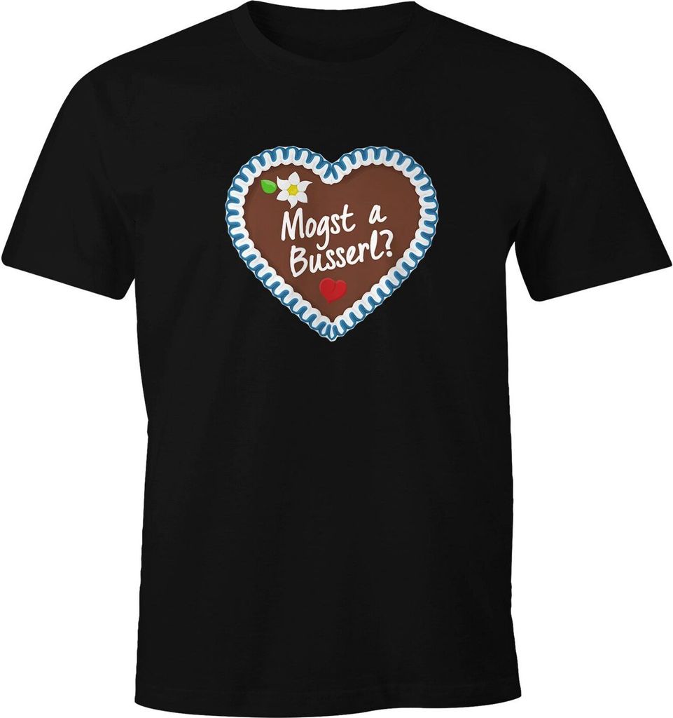 Herren T-Shirt Lebkuchen Herz Männer Ozapft is Lausbua Wiesn Gaudi Busserl Fun-Shirt Moonworks Mogst a Busserl schwarz XL
