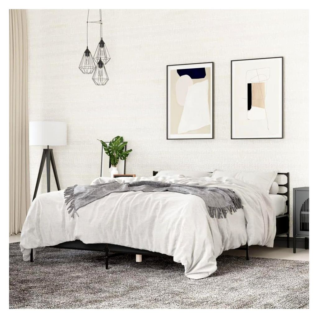 Bettgestell Schwarz 150x200 cm aus Holzwerkstoff und Metall