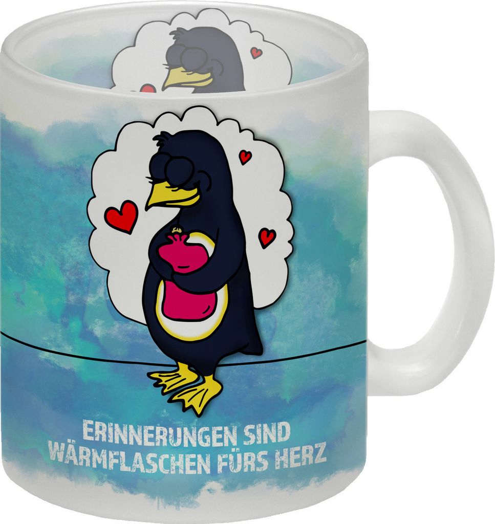 Erinnerungen sind Wärmflaschen fürs Herz Glas Tasse mit Pinguin Motiv