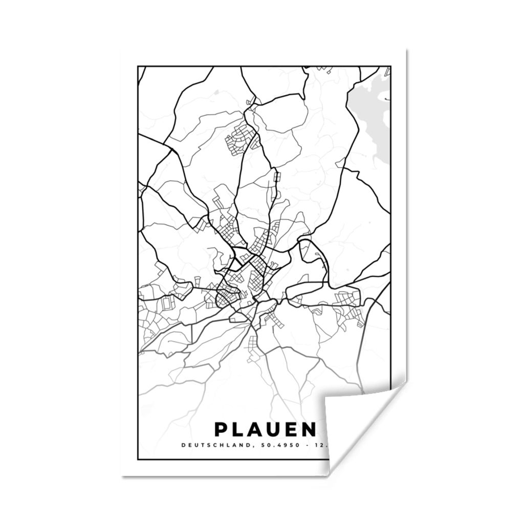 MuchoWow Poster Plauen - Karte - Stadtplan 40x60 cm - Plakate für die Wand - Poster Babyzimmer