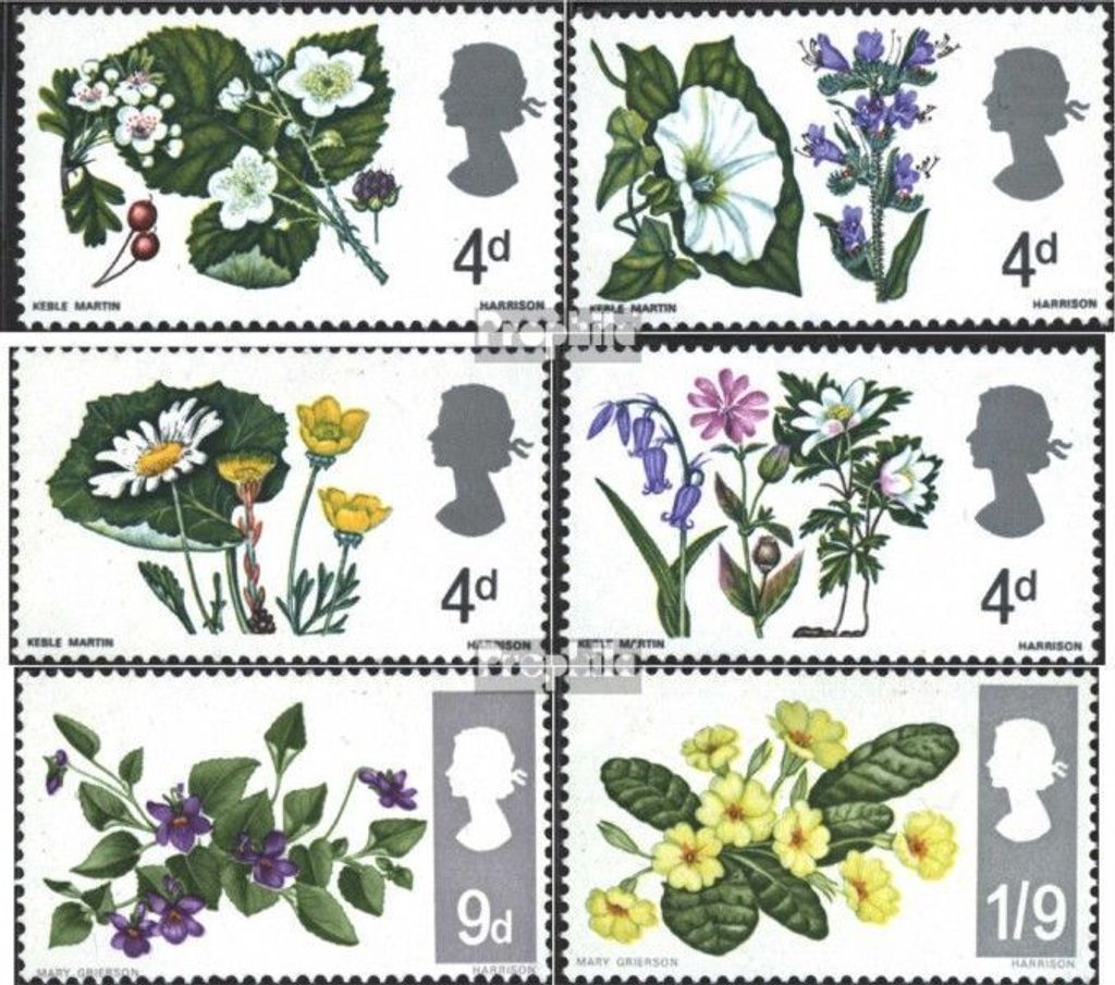 Briefmarken Großbritannien 1967 Mi 446x-449x Viererblock, 450x-451x (kompl.Ausg.) postfrisch Blumen