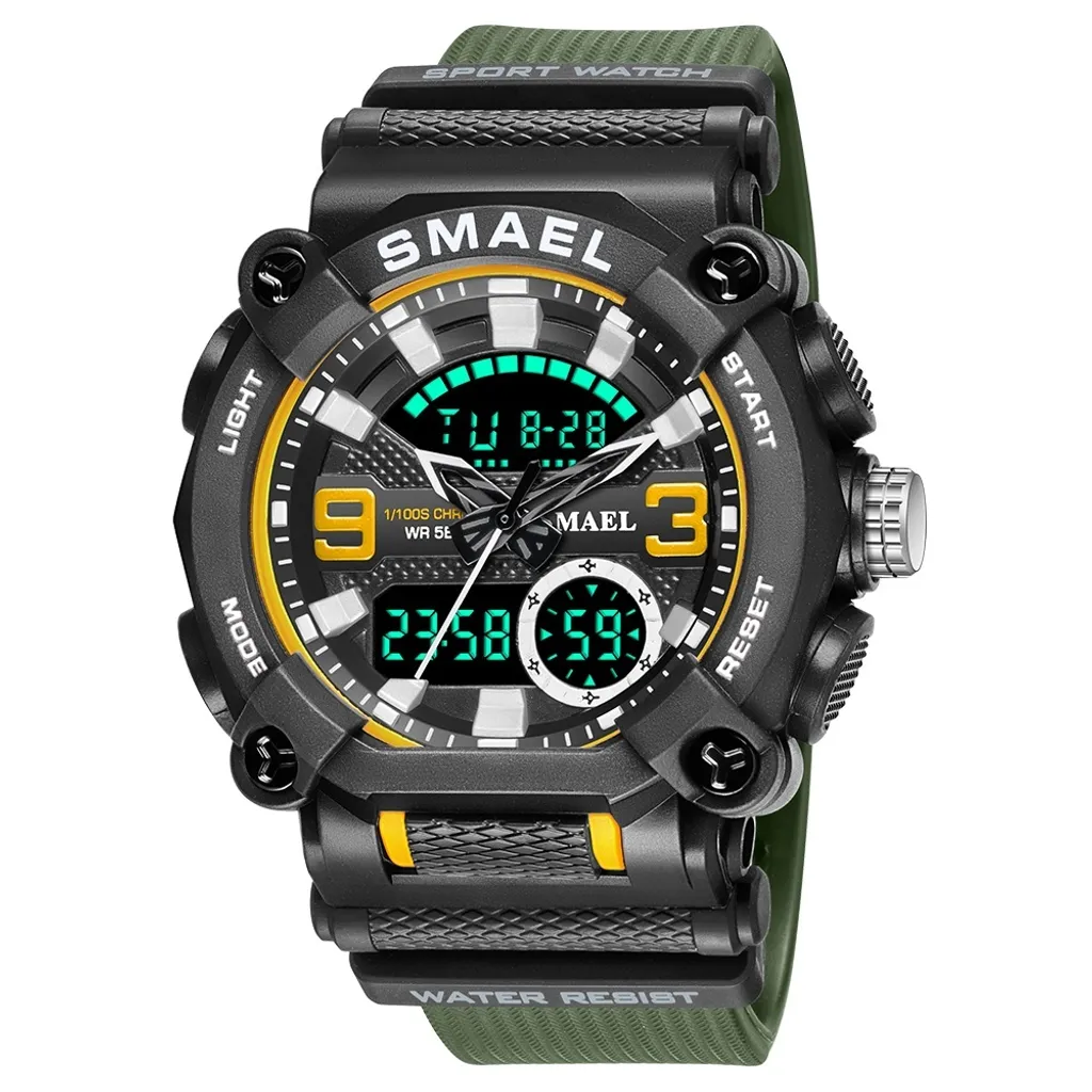 Montre sportive SMAEL FO-14148 antichoc de couleur vert et noir KP14148