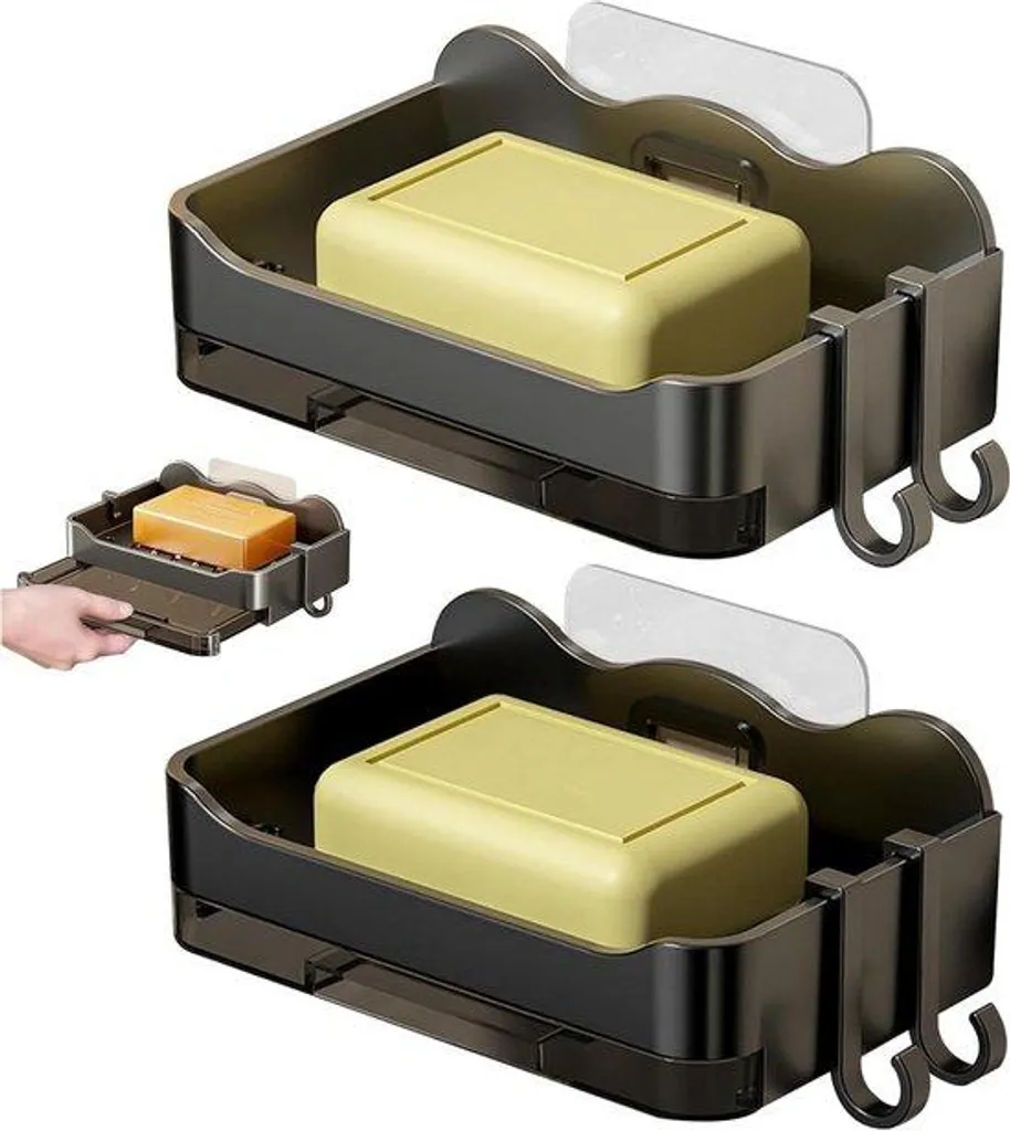 Lot de 2 Porte-Savons Muraux Gris et Noir - Charge 5kg - Sans Perçage
