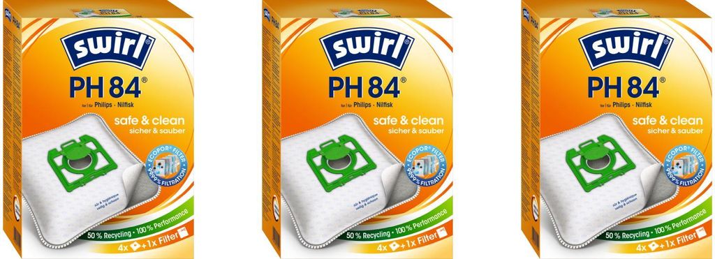 3 Pakete Swirl Staubsaugerbeutel PH84 / PH 84EcoPor für Philips Staubsauger Oslo