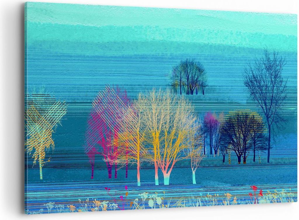 Bild auf Leinwand - Leinwandbild - Bäume Wiese Sommer - 100x70cm - Wand Bild - Wanddeko - Leinwanddruck - Bilder - Kunstdruck - Wanddekoration - L...