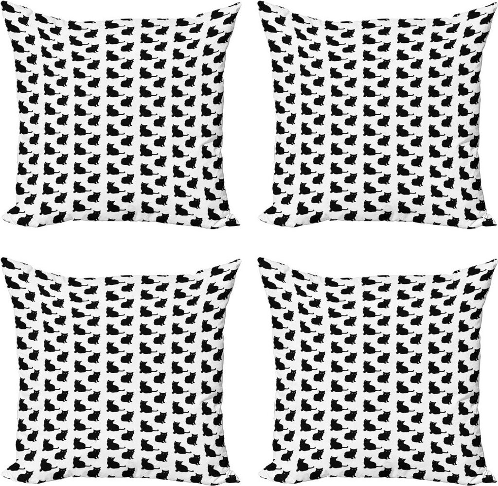 ABAKUHAUS Katze Kissenbezug Set (4 Stück), Spielerisch, Schwarz, Kätzchen, Moderner Doppelseitiger Digitaldruck, 60 cm x 60 cm, Schwarz-Weiss