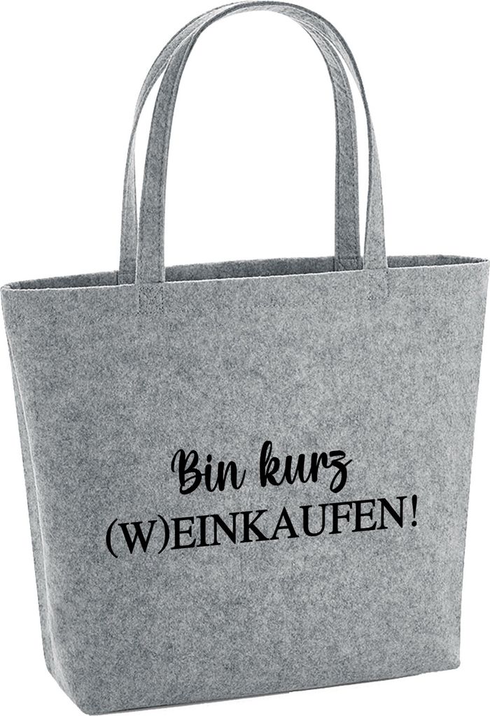 Huuraa Filzshopper Bin kurz (W)Einkaufen Schriftzug 22 Liter Grey Melange Filztasche Geschenkidee