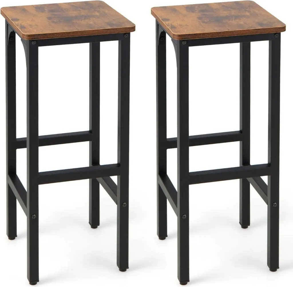 Lot de 2 Tabourets de Bar avec Repose-pieds - Charge Max 150 kg Noir