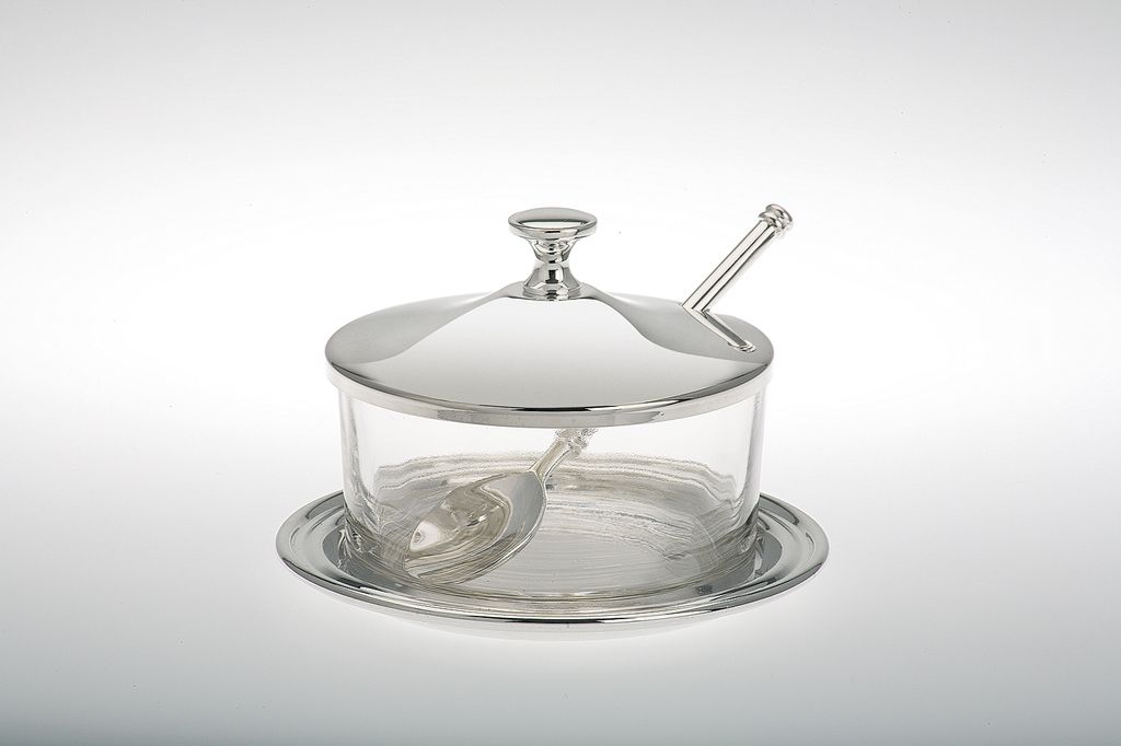 Parmesan-/Marmeladenglas mit Löffel versilbert H 6,0cm D 10,0cm