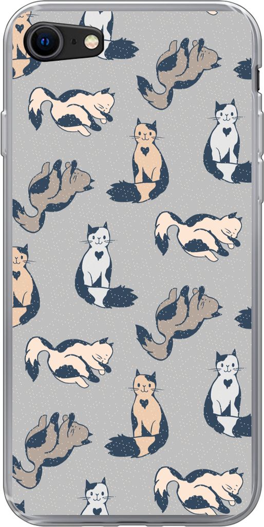 MuchoWow Handyhülle Schutzhülle Hülle für Telefoonhoesje iPhone 8 Muster - Katze - Herz - Jungen - Mädchen - Kinder - Kind Silikon Softcase ...