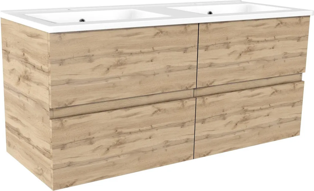 Meuble Salle de Bain 120cm 4 Tiroirs Soft-Close Chêne Naturel TIMBER