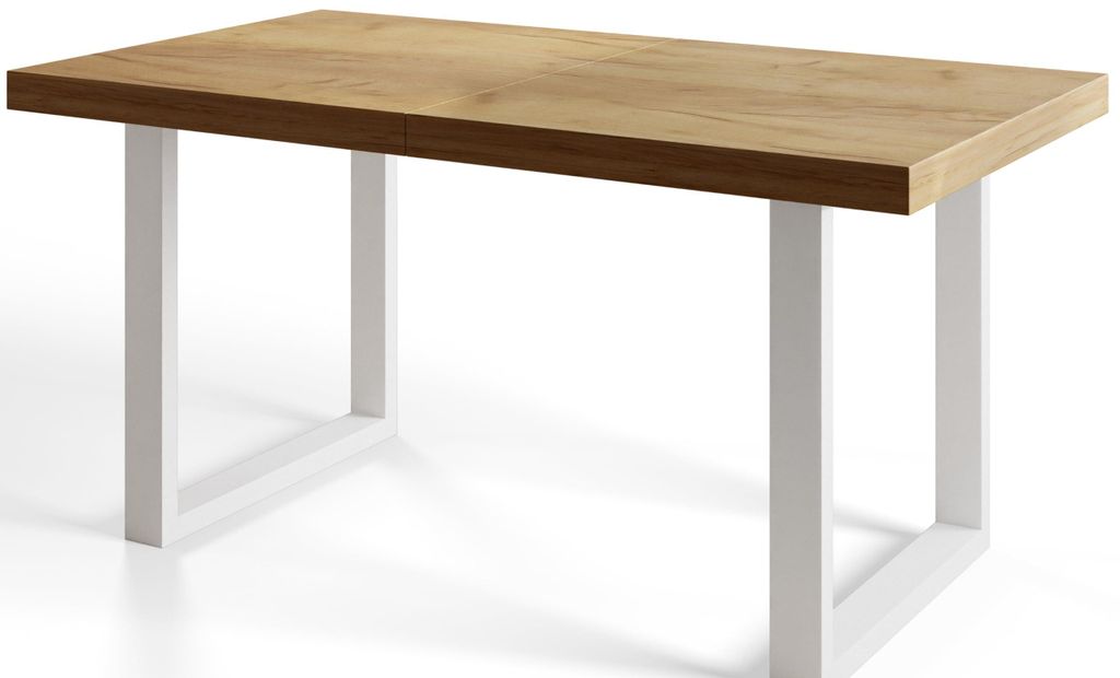 Esstisch Ausziehbar Loft-U, Moderner Wohnzimmertisch 160-260x90x77 cm, Craft mit Metallbeinen in Weiß