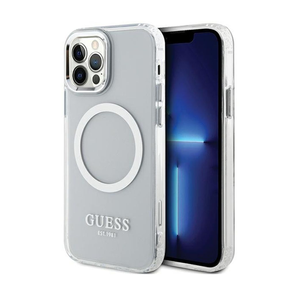 Guess Guhmp12Mhtrms Hülle Für Iphone 12 / Iphone 12 Pro - Silbernes Metal Outline Magsafe