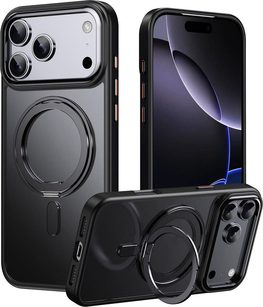 Für Apple iPhone 17 Pro Max Frosted Ring MagSafe TPU + PC Schutz Hülle Schwarz