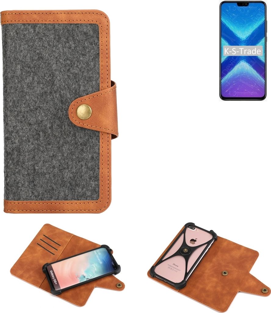 K-S-Trade Schutzhülle Handyhülle kompatibel mit Huawei Honor 9x Lite Filz Hülle Kunst-Leder dunkelgrau braun (1x)
