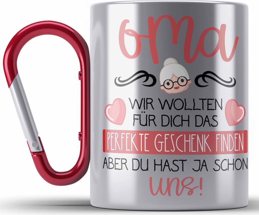 Trendation - Beste Oma Geschenk Edelstahl Tasse Karabiner Geburtstagsgeschenk Enkel Geschenkideen Lustig Geburtstag (Rot)