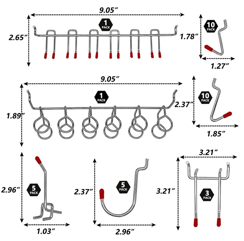 Assortiment de Crochets pour Panneau Perforé Kit de Rangement Mural - 5