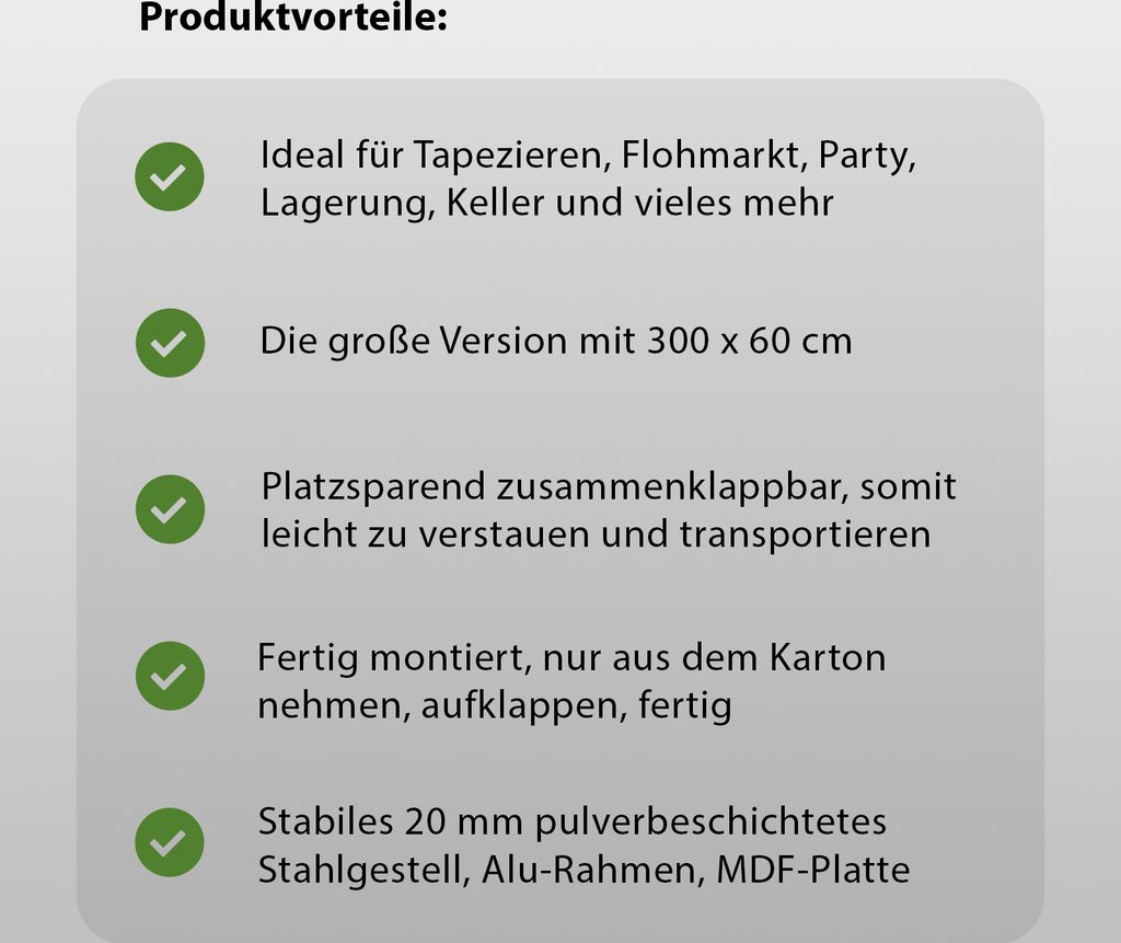 Tapeziertisch Alu Flohmarkttisch 300x60 cm Klapptisch Produktbild 8