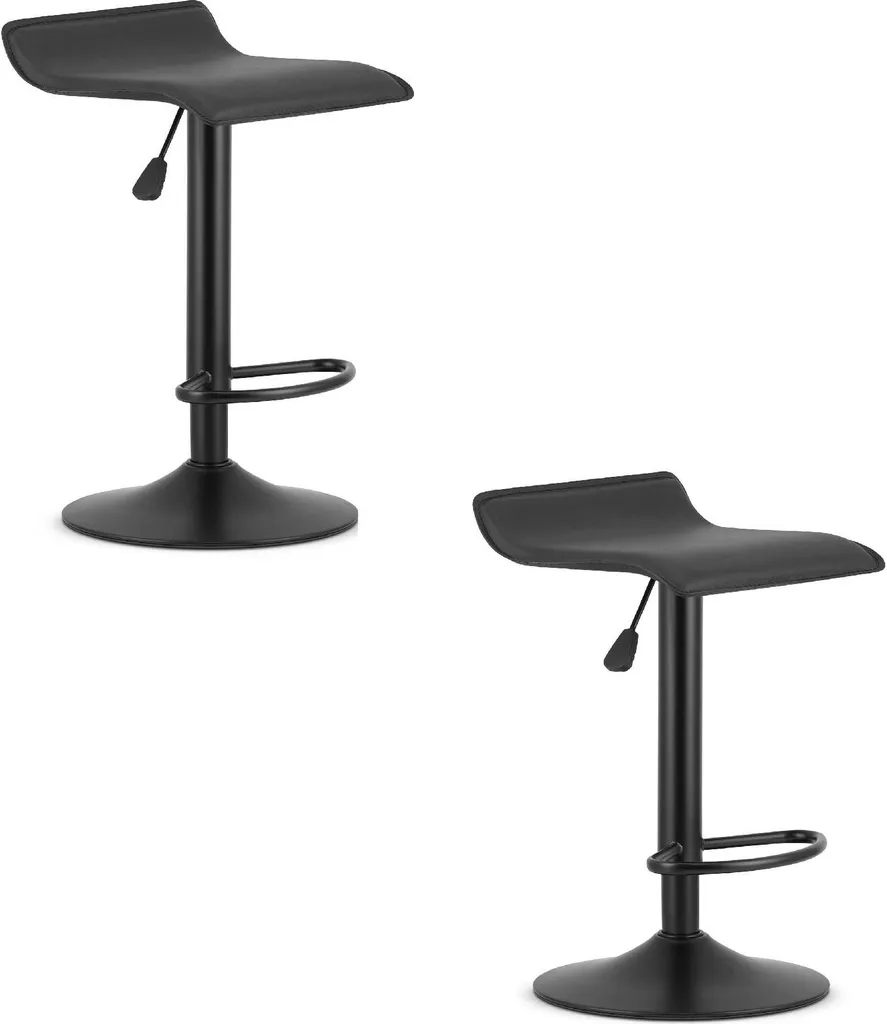 Tabouret de Bar Leobert Fort en Simili Cuir Noir et Base Noire - Lot de 2