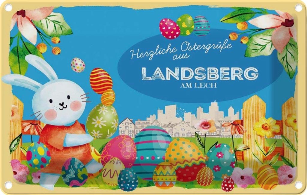 vianmo Blechschild 12x18 cm Ostergrüße LANDSBERG AM LECH Ostern Gruß