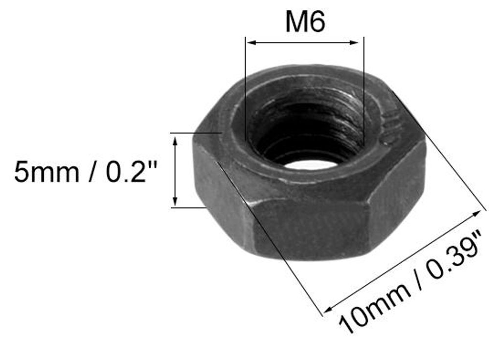 50 Stš¹ck Sechskantmuttern M6x1 mm Muttern mit metrischem Grobgewinde Kohlenstoffstahl Schwarz