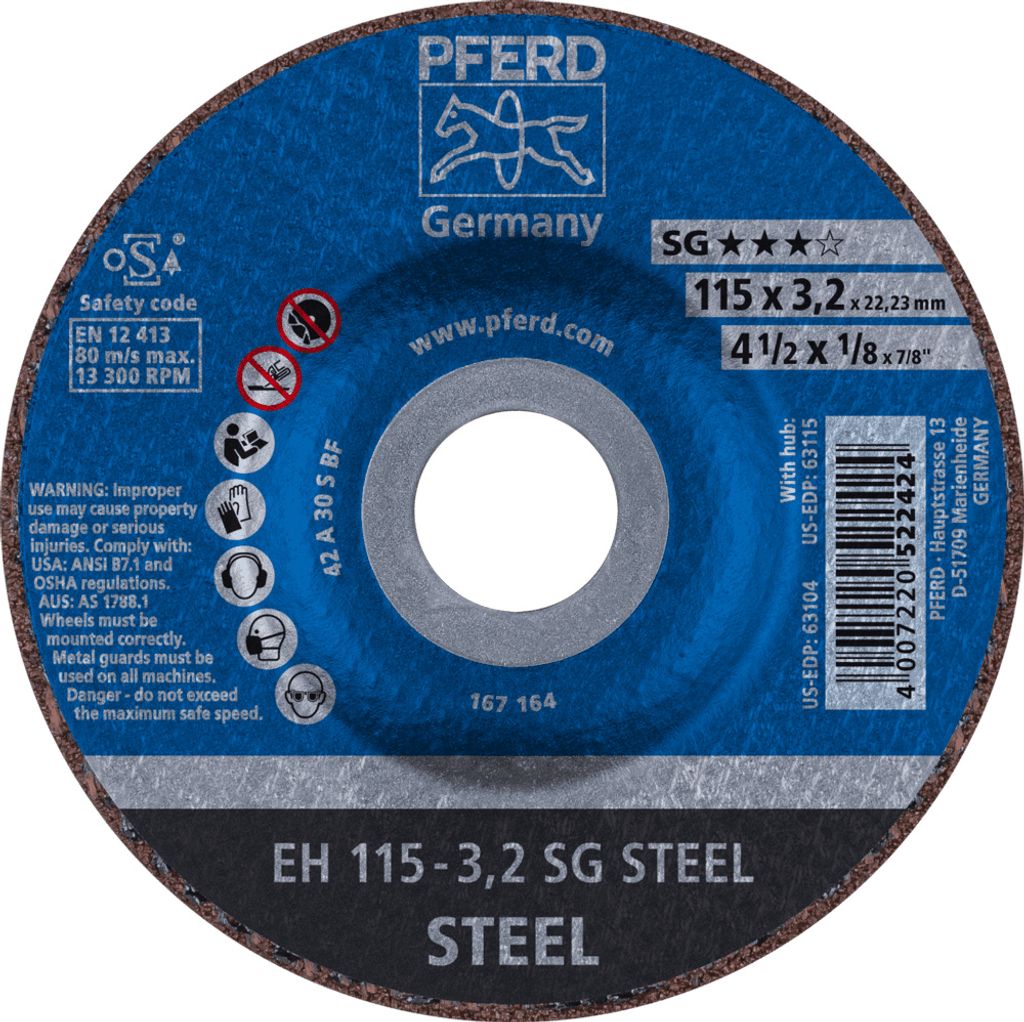 PFERD TOOLS Trennscheibe EH 115x3,2x22,23 mm gekröpft Leistungslinie SG STEEL für Stahl