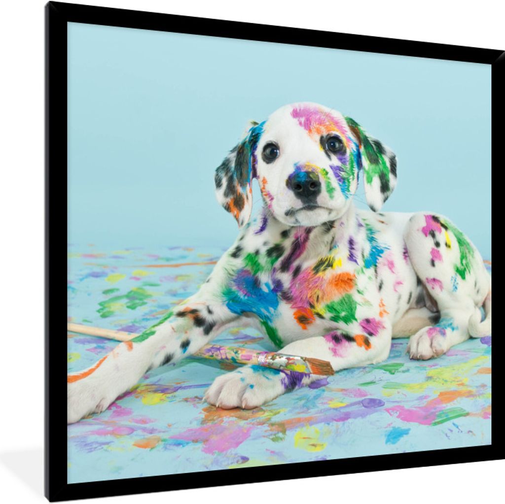 MuchoWow Gerahmtes Poster Hund - Farbe - Blau 40x40 cm - Poster mit Schwarzem Bilderrahmen Wandposter Rahmen Foto Bilder - Mit Rahmen - Wanddekor...